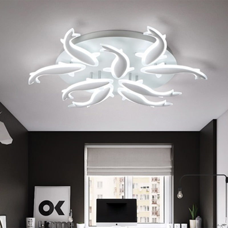 Acrylic Fishes LED Flush Mount Light Fixture Modern 3/5/9 Lights Ceiling Mounted Lighting in Warm/White/Natural Light 9 White Clearhalo 'Ceiling Lights' 'Close To Ceiling Lights' 'Close to ceiling' 'Semi-flushmount' Lighting' 1207936