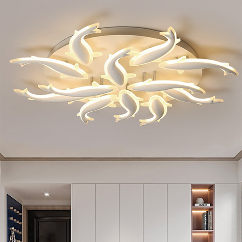 Acrylic Fishes LED Flush Mount Light Fixture Modern 3/5/9 Lights Ceiling Mounted Lighting in Warm/White/Natural Light 12 White Clearhalo 'Ceiling Lights' 'Close To Ceiling Lights' 'Close to ceiling' 'Semi-flushmount' Lighting' 1207941