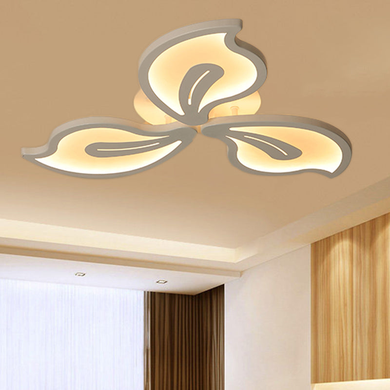 Bauhinia Leaf Flush Light Modern Acrylic 3/5/9-Light Living Room LED Ceiling Lamp in Warm/White/Natural Light 3 White Clearhalo 'Ceiling Lights' 'Close To Ceiling Lights' 'Close to ceiling' 'Semi-flushmount' Lighting' 1207961