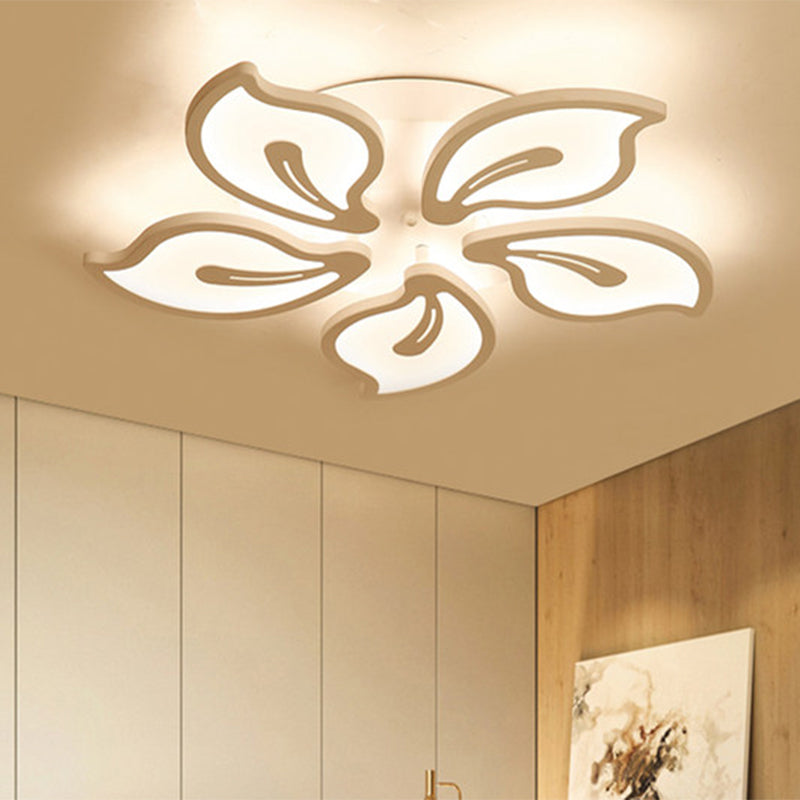 Bauhinia Leaf Flush Light Modern Acrylic 3/5/9-Light Living Room LED Ceiling Lamp in Warm/White/Natural Light 5 White Clearhalo 'Ceiling Lights' 'Close To Ceiling Lights' 'Close to ceiling' 'Semi-flushmount' Lighting' 1207966