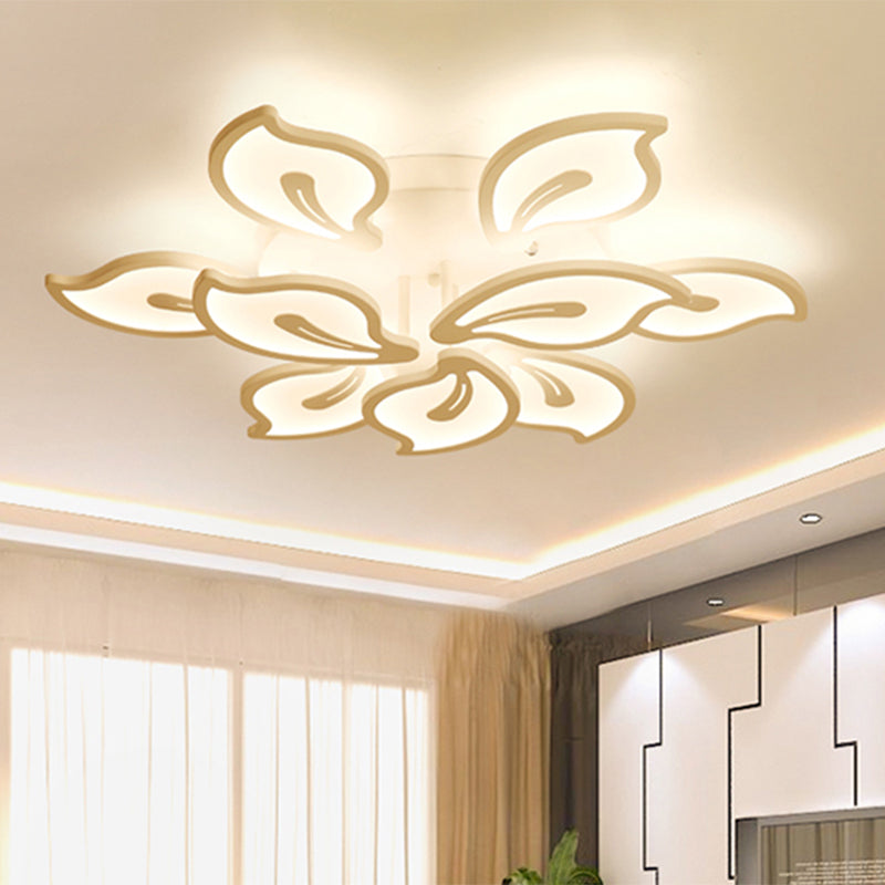 Bauhinia Leaf Flush Light Modern Acrylic 3/5/9-Light Living Room LED Ceiling Lamp in Warm/White/Natural Light 9 White Clearhalo 'Ceiling Lights' 'Close To Ceiling Lights' 'Close to ceiling' 'Semi-flushmount' Lighting' 1207971