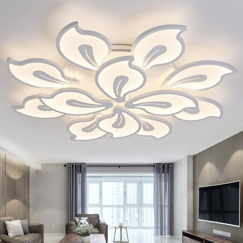 Bauhinia Leaf Flush Light Modern Acrylic 3/5/9-Light Living Room LED Ceiling Lamp in Warm/White/Natural Light 12 White Clearhalo 'Ceiling Lights' 'Close To Ceiling Lights' 'Close to ceiling' 'Semi-flushmount' Lighting' 1207976