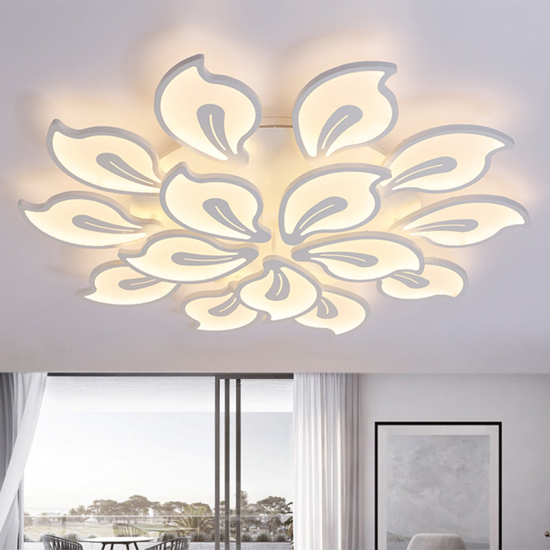 Bauhinia Leaf Flush Light Modern Acrylic 3/5/9-Light Living Room LED Ceiling Lamp in Warm/White/Natural Light 15 White Clearhalo 'Ceiling Lights' 'Close To Ceiling Lights' 'Close to ceiling' 'Semi-flushmount' Lighting' 1207981