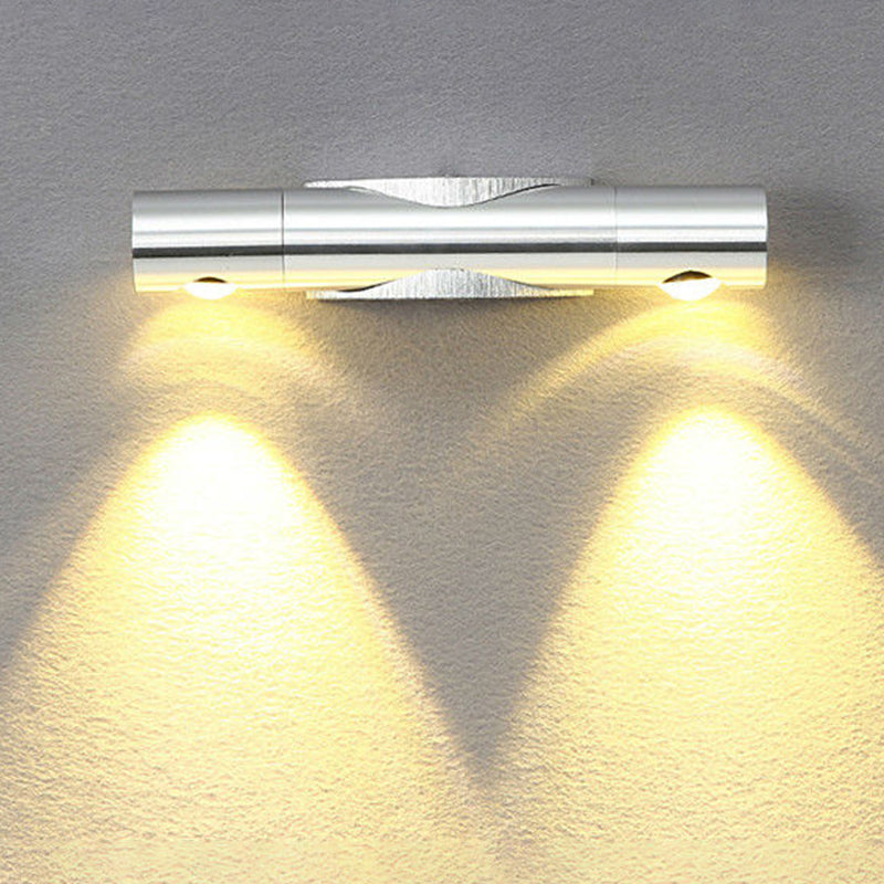 2-Light Living Room Wall Light Fixture with Tube Aluminum Shade Black/Silver Wall Lamp in Warm/White Lighting Silver Clearhalo 'Cast Iron' 'Glass' 'Industrial' 'Modern wall lights' 'Modern' 'Tiffany' 'Traditional wall lights' 'Wall Lamps & Sconces' 'Wall Lights' Lighting' 1207996