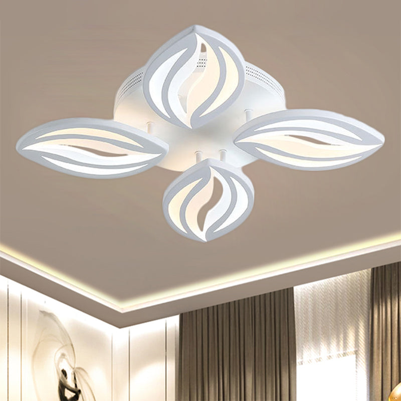 4/6 Lights LED Bedroom Flush Ceiling Light with Leaf Acrylic Shade White Flush Mount Light Fixture in Warm/White/Natural Light Clearhalo 'Ceiling Lights' 'Close To Ceiling Lights' 'Close to ceiling' 'Semi-flushmount' Lighting' 1208006