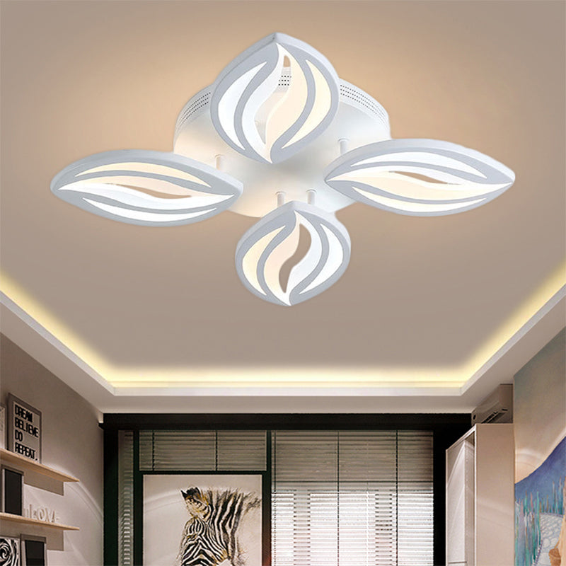 4/6 Lights LED Bedroom Flush Ceiling Light with Leaf Acrylic Shade White Flush Mount Light Fixture in Warm/White/Natural Light Clearhalo 'Ceiling Lights' 'Close To Ceiling Lights' 'Close to ceiling' 'Semi-flushmount' Lighting' 1208007