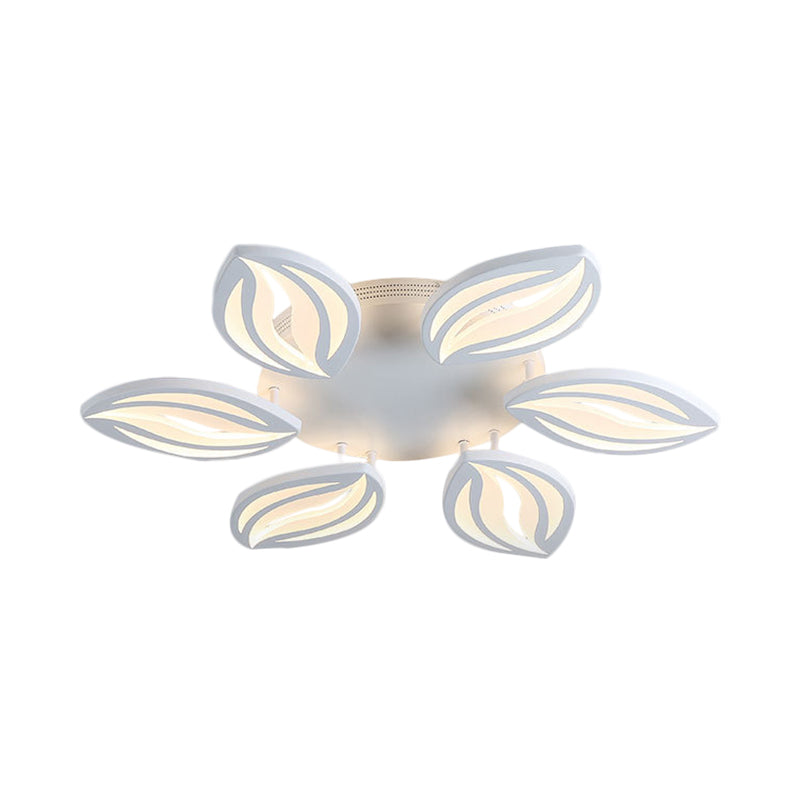 4/6 Lights LED Bedroom Flush Ceiling Light with Leaf Acrylic Shade White Flush Mount Light Fixture in Warm/White/Natural Light Clearhalo 'Ceiling Lights' 'Close To Ceiling Lights' 'Close to ceiling' 'Semi-flushmount' Lighting' 1208013