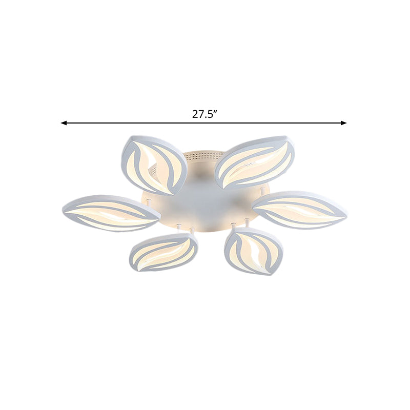 4/6 Lights LED Bedroom Flush Ceiling Light with Leaf Acrylic Shade White Flush Mount Light Fixture in Warm/White/Natural Light Clearhalo 'Ceiling Lights' 'Close To Ceiling Lights' 'Close to ceiling' 'Semi-flushmount' Lighting' 1208014