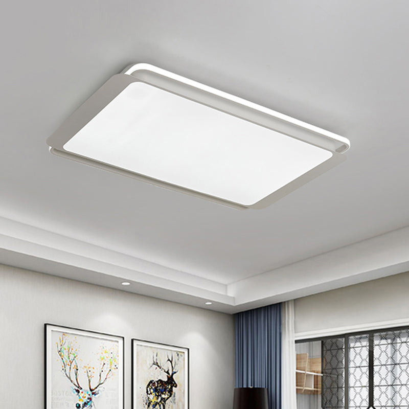 White Rectangular Flush Mount Lighting Simple Metal Integrated LED 35.5"/43" Wide Ceiling Light Fixture for Living Room in Warm/White White Clearhalo 'Ceiling Lights' 'Close To Ceiling Lights' 'Close to ceiling' 'Flush mount' Lighting' 1208021