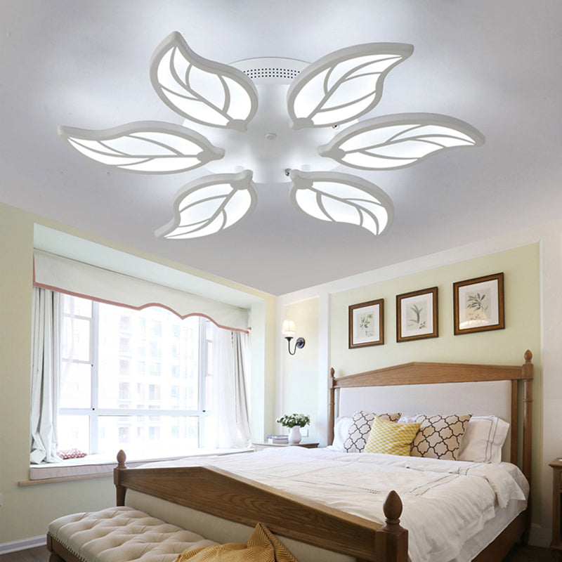 Contemporary Leaf Acrylic Flush Mount Light Fixture 6/9/12 Lights LED Ceiling Flushmount in White/Warm/Natural Light 6 White Clearhalo 'Ceiling Lights' 'Close To Ceiling Lights' 'Close to ceiling' 'Semi-flushmount' Lighting' 1208027