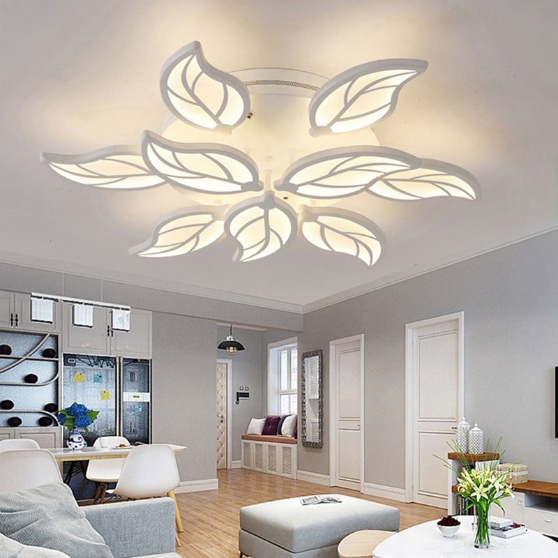 Contemporary Leaf Acrylic Flush Mount Light Fixture 6/9/12 Lights LED Ceiling Flushmount in White/Warm/Natural Light 9 White Clearhalo 'Ceiling Lights' 'Close To Ceiling Lights' 'Close to ceiling' 'Semi-flushmount' Lighting' 1208032