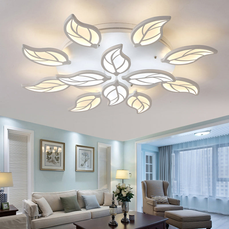 Contemporary Leaf Acrylic Flush Mount Light Fixture 6/9/12 Lights LED Ceiling Flushmount in White/Warm/Natural Light 12 White Clearhalo 'Ceiling Lights' 'Close To Ceiling Lights' 'Close to ceiling' 'Semi-flushmount' Lighting' 1208037