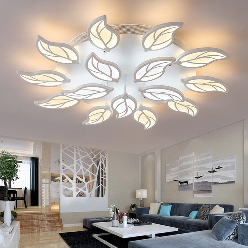 Contemporary Leaf Acrylic Flush Mount Light Fixture 6/9/12 Lights LED Ceiling Flushmount in White/Warm/Natural Light 15 White Clearhalo 'Ceiling Lights' 'Close To Ceiling Lights' 'Close to ceiling' 'Semi-flushmount' Lighting' 1208042