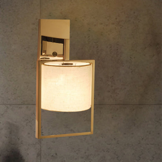 Contemporary Cylinder Sconce Light Fixture Fabric 1 Light Wall Sconce Lighting in Chrome Clearhalo 'Modern wall lights' 'Modern' 'Wall Lamps & Sconces' 'Wall Lights' Lighting' 1208106