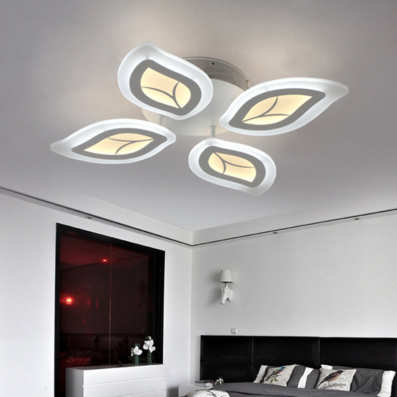 Leaf Flush Mount Light Modern Acrylic 4/6/9-Light White LED Ceiling Fixture in Warm/White/Natural Light 4 White Clearhalo 'Ceiling Lights' 'Close To Ceiling Lights' 'Close to ceiling' 'Semi-flushmount' Lighting' 1208121