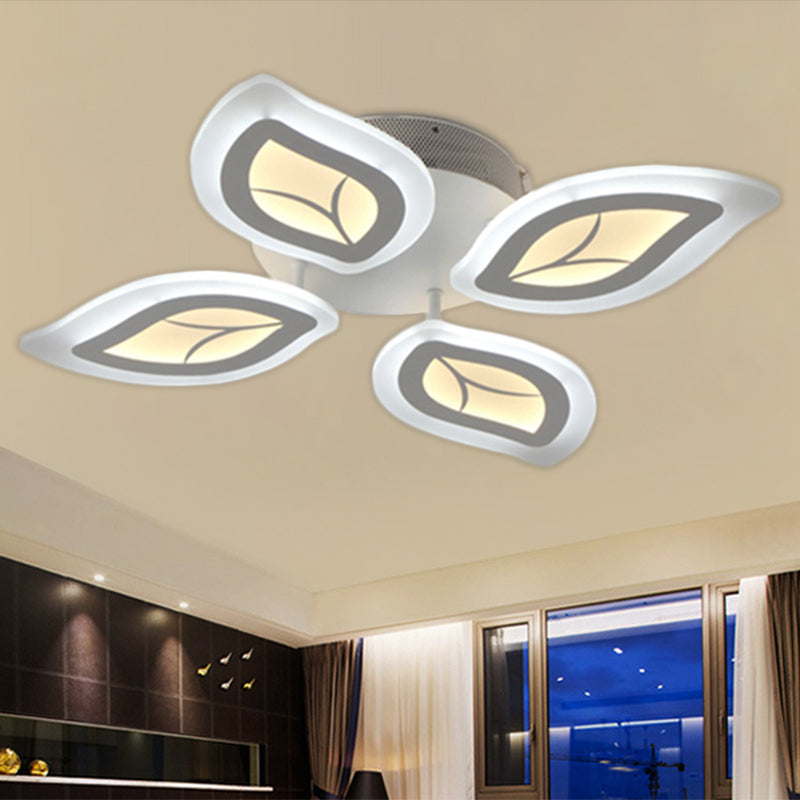 Leaf Flush Mount Light Modern Acrylic 4/6/9-Light White LED Ceiling Fixture in Warm/White/Natural Light Clearhalo 'Ceiling Lights' 'Close To Ceiling Lights' 'Close to ceiling' 'Semi-flushmount' Lighting' 1208122