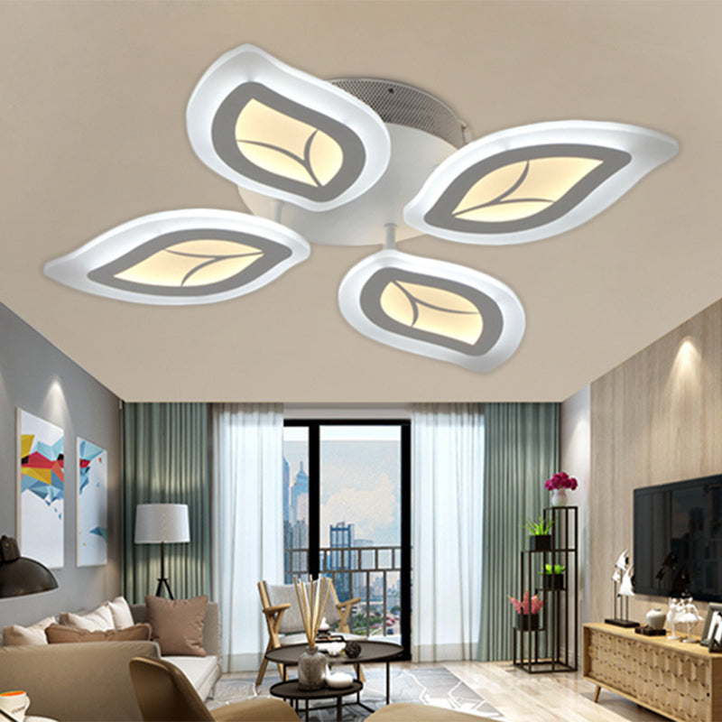 Leaf Flush Mount Light Modern Acrylic 4/6/9-Light White LED Ceiling Fixture in Warm/White/Natural Light Clearhalo 'Ceiling Lights' 'Close To Ceiling Lights' 'Close to ceiling' 'Semi-flushmount' Lighting' 1208123