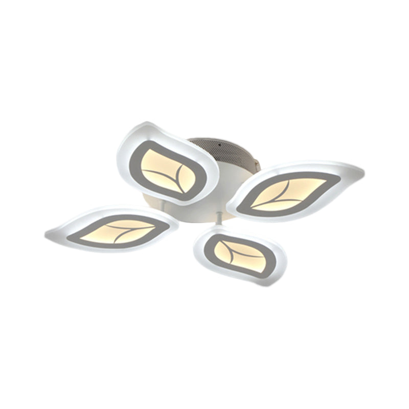 Leaf Flush Mount Light Modern Acrylic 4/6/9-Light White LED Ceiling Fixture in Warm/White/Natural Light Clearhalo 'Ceiling Lights' 'Close To Ceiling Lights' 'Close to ceiling' 'Semi-flushmount' Lighting' 1208124