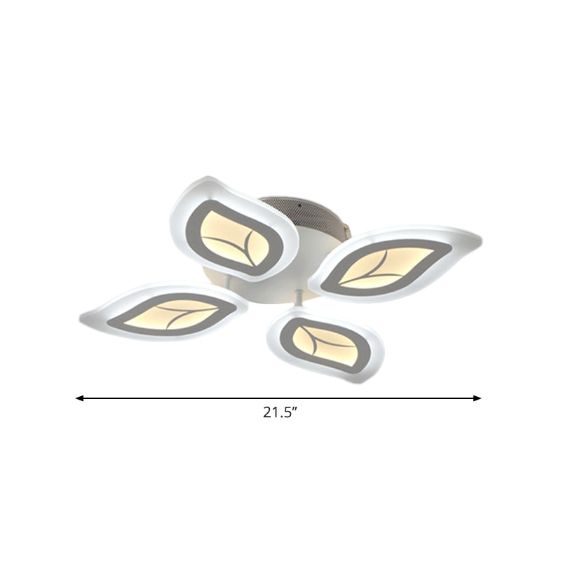 Leaf Flush Mount Light Modern Acrylic 4/6/9-Light White LED Ceiling Fixture in Warm/White/Natural Light Clearhalo 'Ceiling Lights' 'Close To Ceiling Lights' 'Close to ceiling' 'Semi-flushmount' Lighting' 1208125