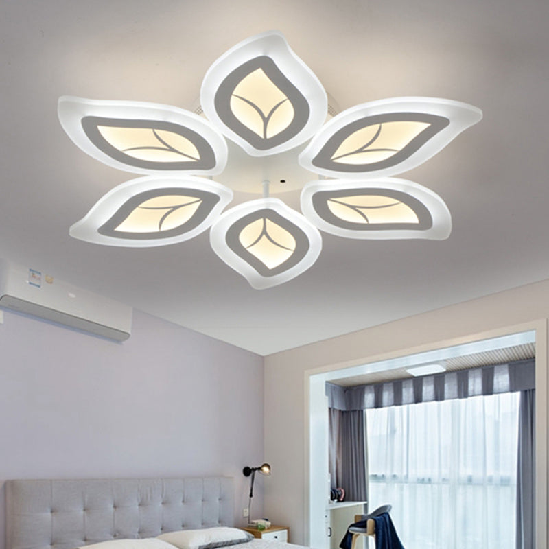 Leaf Flush Mount Light Modern Acrylic 4/6/9-Light White LED Ceiling Fixture in Warm/White/Natural Light 6 White Clearhalo 'Ceiling Lights' 'Close To Ceiling Lights' 'Close to ceiling' 'Semi-flushmount' Lighting' 1208126