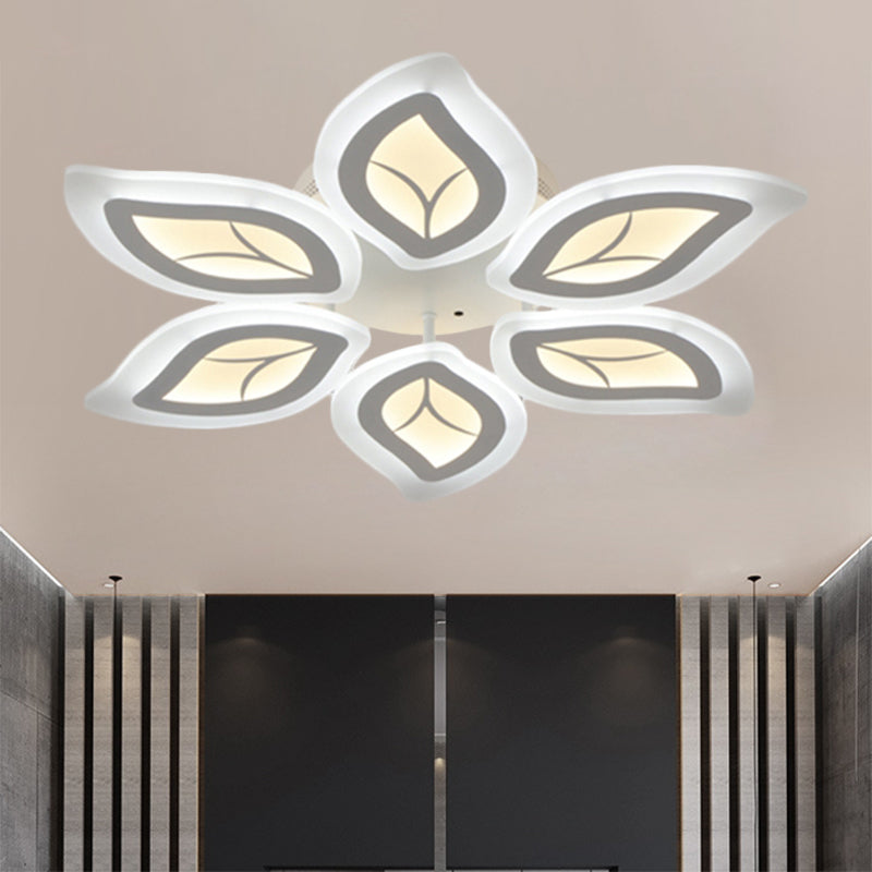 Leaf Flush Mount Light Modern Acrylic 4/6/9-Light White LED Ceiling Fixture in Warm/White/Natural Light Clearhalo 'Ceiling Lights' 'Close To Ceiling Lights' 'Close to ceiling' 'Semi-flushmount' Lighting' 1208127