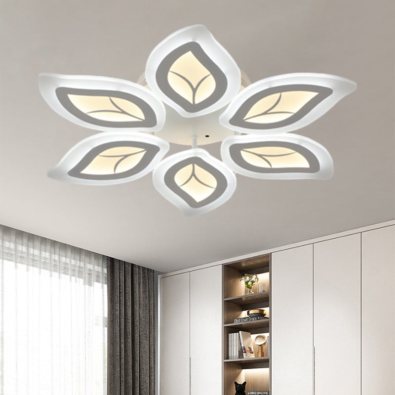 Leaf Flush Mount Light Modern Acrylic 4/6/9-Light White LED Ceiling Fixture in Warm/White/Natural Light Clearhalo 'Ceiling Lights' 'Close To Ceiling Lights' 'Close to ceiling' 'Semi-flushmount' Lighting' 1208128