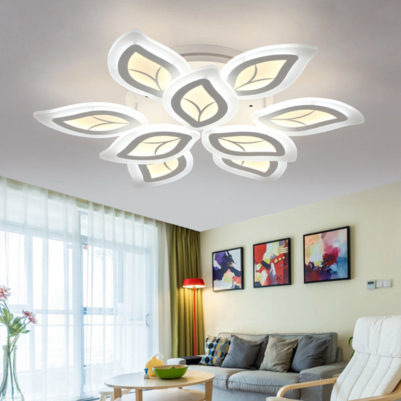 Leaf Flush Mount Light Modern Acrylic 4/6/9-Light White LED Ceiling Fixture in Warm/White/Natural Light 9 White Clearhalo 'Ceiling Lights' 'Close To Ceiling Lights' 'Close to ceiling' 'Semi-flushmount' Lighting' 1208131