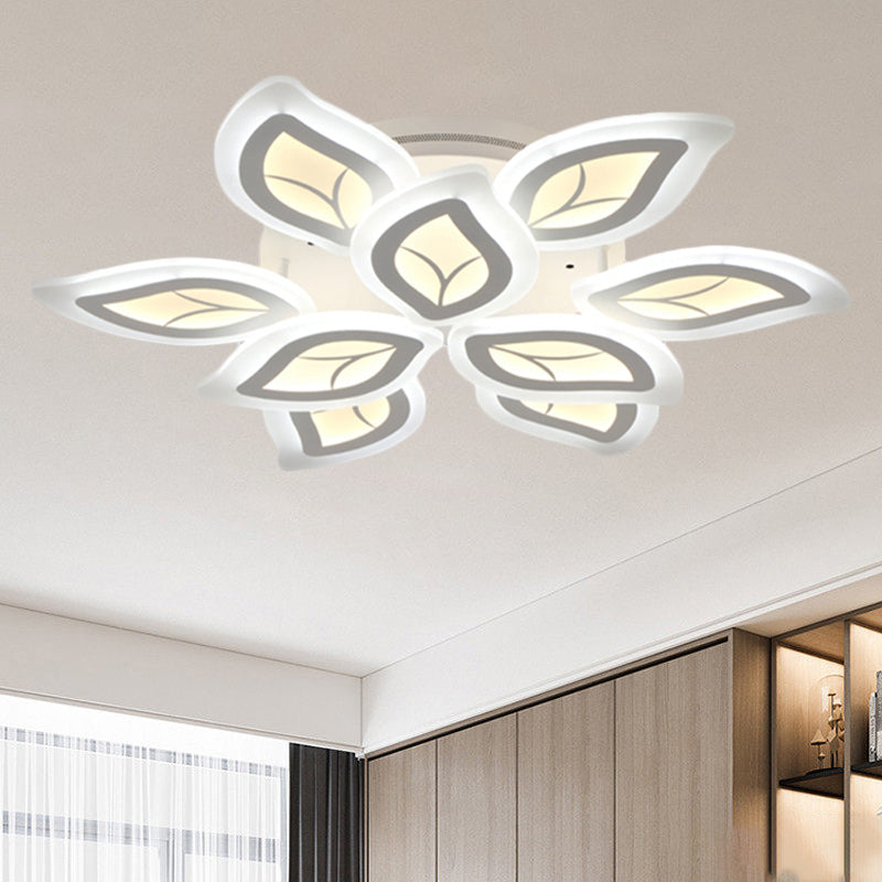 Leaf Flush Mount Light Modern Acrylic 4/6/9-Light White LED Ceiling Fixture in Warm/White/Natural Light Clearhalo 'Ceiling Lights' 'Close To Ceiling Lights' 'Close to ceiling' 'Semi-flushmount' Lighting' 1208132