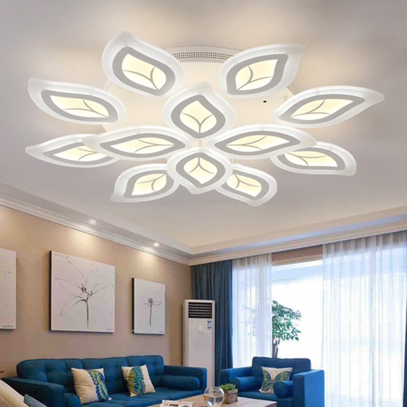 Leaf Flush Mount Light Modern Acrylic 4/6/9-Light White LED Ceiling Fixture in Warm/White/Natural Light 12 White Clearhalo 'Ceiling Lights' 'Close To Ceiling Lights' 'Close to ceiling' 'Semi-flushmount' Lighting' 1208136