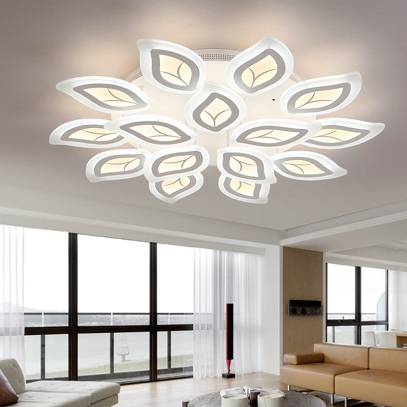 Leaf Flush Mount Light Modern Acrylic 4/6/9-Light White LED Ceiling Fixture in Warm/White/Natural Light 15 White Clearhalo 'Ceiling Lights' 'Close To Ceiling Lights' 'Close to ceiling' 'Semi-flushmount' Lighting' 1208141