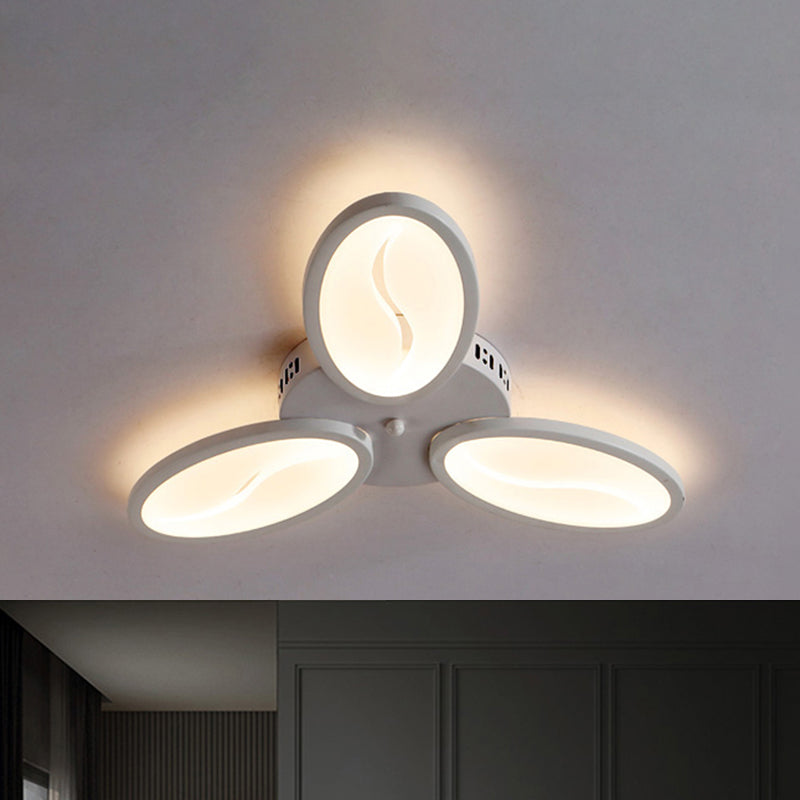 Acrylic Oval Ceiling Light Modern LED 3/6/9 Lights Flush Mount Fixture in Warm/White/Natural Light for Study Room 3 White Clearhalo 'Ceiling Lights' 'Close To Ceiling Lights' 'Close to ceiling' 'Semi-flushmount' Lighting' 1208219