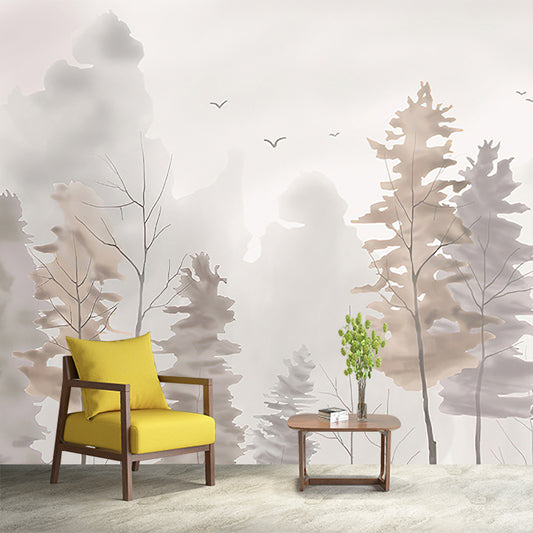 Waterproof Foggy Pine Forest Murals Customized Scandinavian Wall Decor for Bedroom Clearhalo 'Wall Decor' 'Wall Mural' 1208249