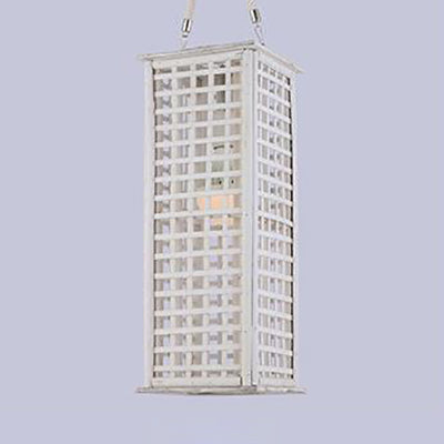 Contemporary Style Rectangular Pendant Lighting Bamboo 14"/19.5" Wide 1-Light Dining Room Suspended Lamp in White Clearhalo 'Ceiling Lights' 'Modern Pendants' 'Modern' 'Pendant Lights' 'Pendants' Lighting' 120828