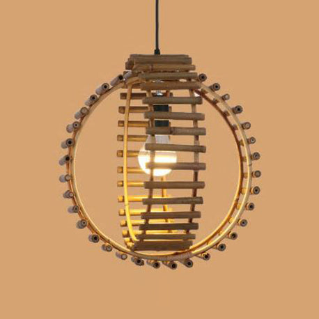 Rustic Double Rings Hanging Pendant Bamboo Stick Single Bulb Foyer Suspension Lamp in Beige Clearhalo 'Ceiling Lights' 'Modern Pendants' 'Modern' 'Pendant Lights' 'Pendants' Lighting' 120840