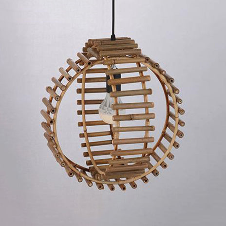 Rustic Double Rings Hanging Pendant Bamboo Stick Single Bulb Foyer Suspension Lamp in Beige Clearhalo 'Ceiling Lights' 'Modern Pendants' 'Modern' 'Pendant Lights' 'Pendants' Lighting' 120841