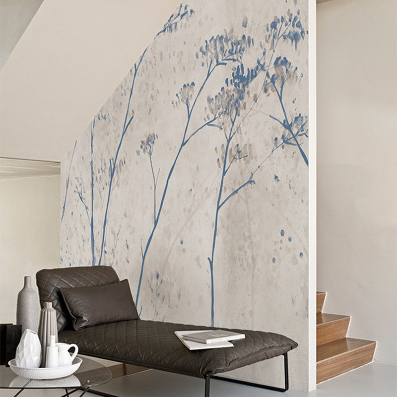 Blue Branchlet Wall Covering Murals Moisture Resistant Wall Decor for Dining Room Blue Clearhalo 'Wall Decor' 'Wall Mural' 1209209