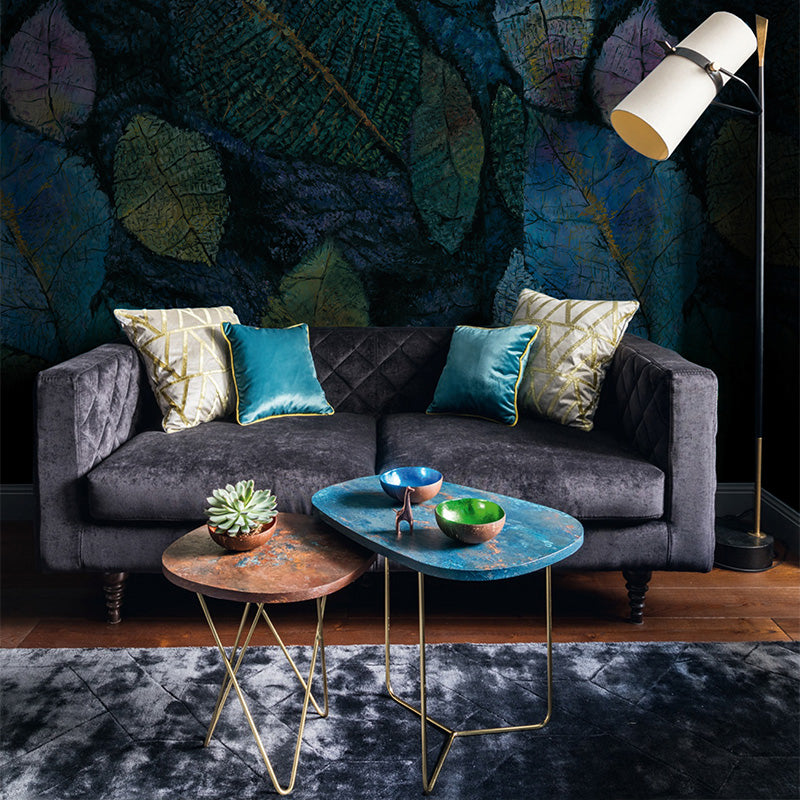 Aqua Scattered Leaf Wallpaper Murals Stain Resistant Wall Covering for Living Room Aqua Clearhalo 'Wall Decor' 'Wall Mural' 1209214