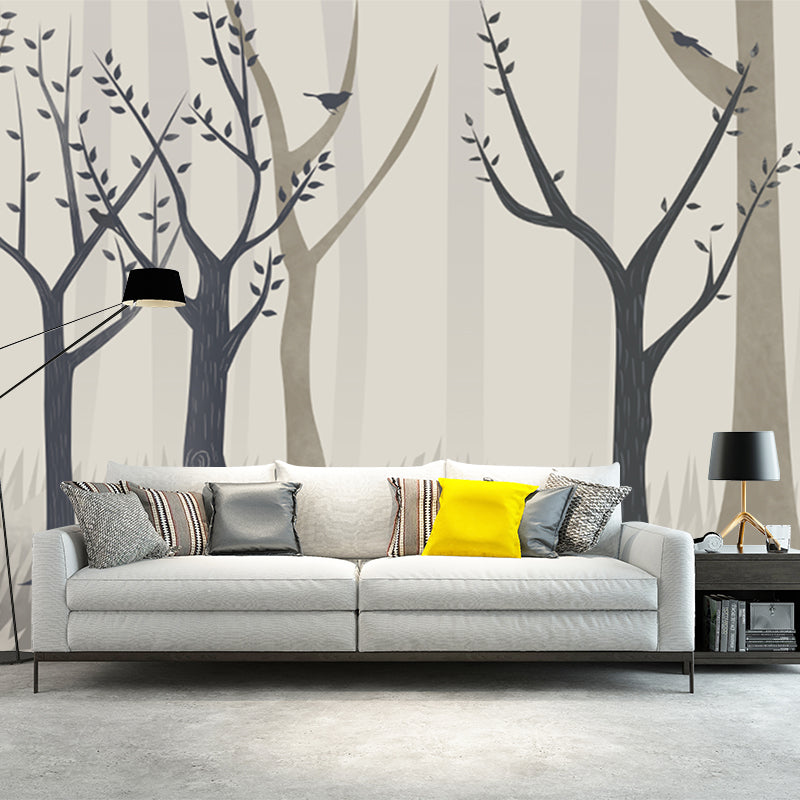 Brown Tree Murals Wallpaper Misty Forest Modern Environmental Wall Covering for Home Brown Clearhalo 'Wall Decor' 'Wall Mural' 1209418