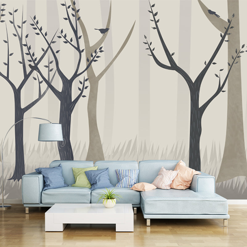 Brown Tree Murals Wallpaper Misty Forest Modern Environmental Wall Covering for Home Clearhalo 'Wall Decor' 'Wall Mural' 1209419