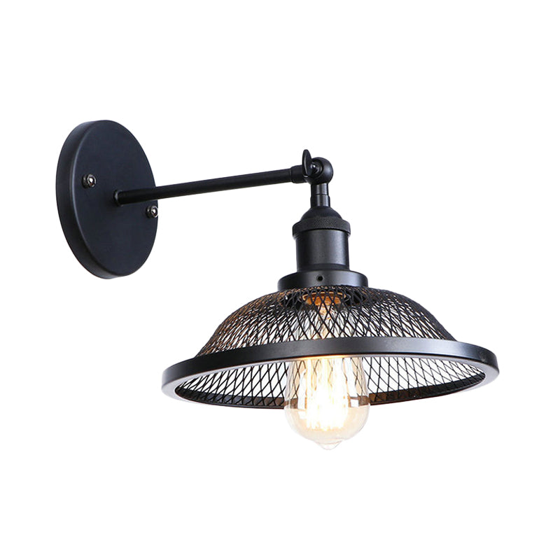 Flared Restaurant Sconce Fixture with Mesh Shade Retro Style Wrought Iron 1 Bulb Black/Rust Wall Lamp Clearhalo 'Wall Lamps & Sconces' 'Wall Lights' Lighting' 1209758