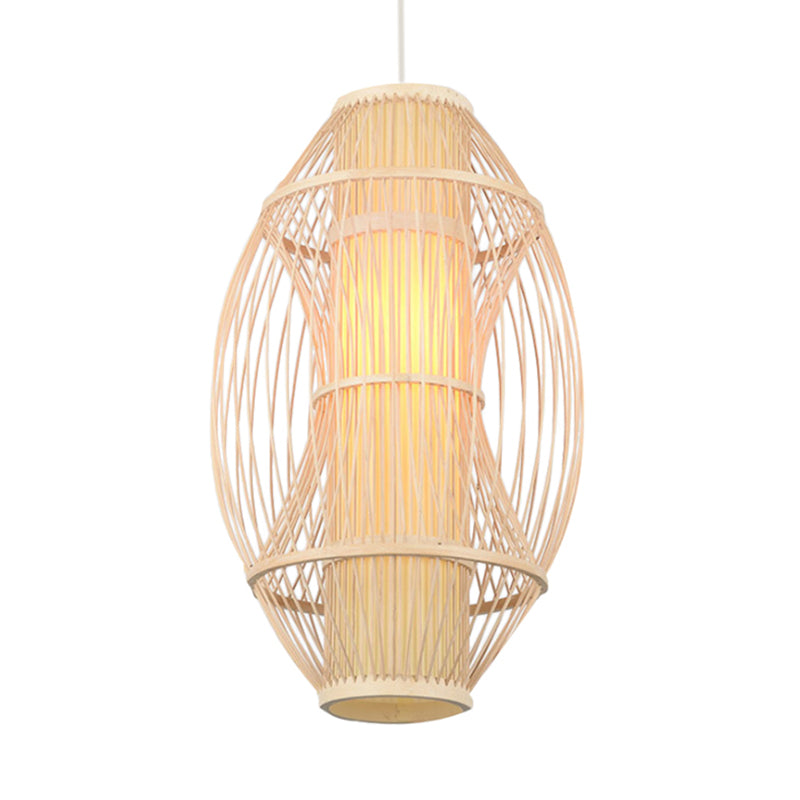 Beige Oblong Shade Hanging Pendant Light Contemporary 1 Head Bamboo Hanging Lamp for Kitchen Clearhalo 'Ceiling Lights' 'Pendant Lights' 'Pendants' Lighting' 121007