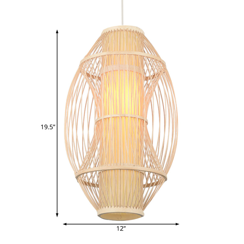 Beige Oblong Shade Hanging Pendant Light Contemporary 1 Head Bamboo Hanging Lamp for Kitchen Clearhalo 'Ceiling Lights' 'Pendant Lights' 'Pendants' Lighting' 121008