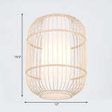 Asian Style Cylinder Shade Hanging Lamp Bamboo 1 Head Living Room Ceiling Fixture in Beige, 16"/19.5" W Clearhalo 'Ceiling Lights' 'Pendant Lights' 'Pendants' Lighting' 121022