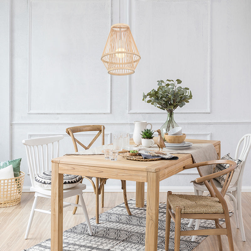 Modernist Hand-Worked Bamboo Hanging Lamp 1-Light Pendant Ceiling Light in Beige for Dining Room Clearhalo 'Ceiling Lights' 'Pendant Lights' 'Pendants' Lighting' 121056