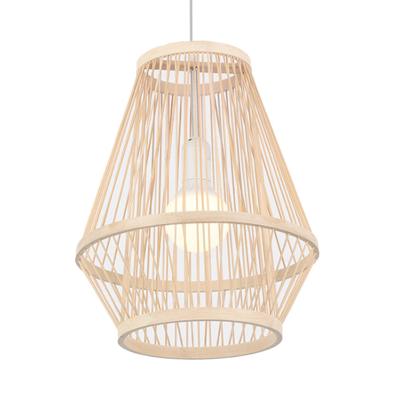 Modernist Hand-Worked Bamboo Hanging Lamp 1-Light Pendant Ceiling Light in Beige for Dining Room Clearhalo 'Ceiling Lights' 'Pendant Lights' 'Pendants' Lighting' 121057