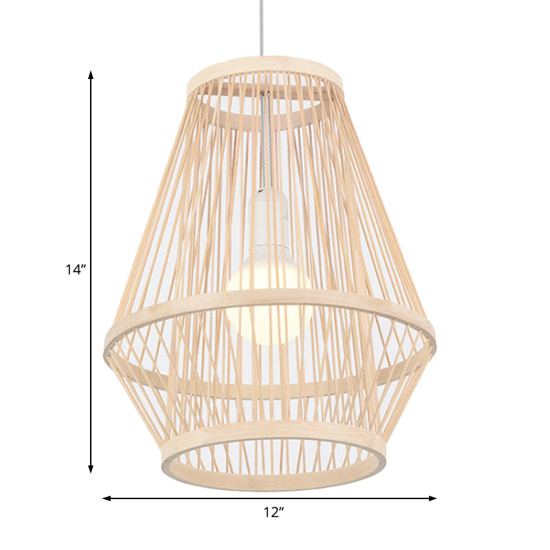 Modernist Hand-Worked Bamboo Hanging Lamp 1-Light Pendant Ceiling Light in Beige for Dining Room Clearhalo 'Ceiling Lights' 'Pendant Lights' 'Pendants' Lighting' 121058