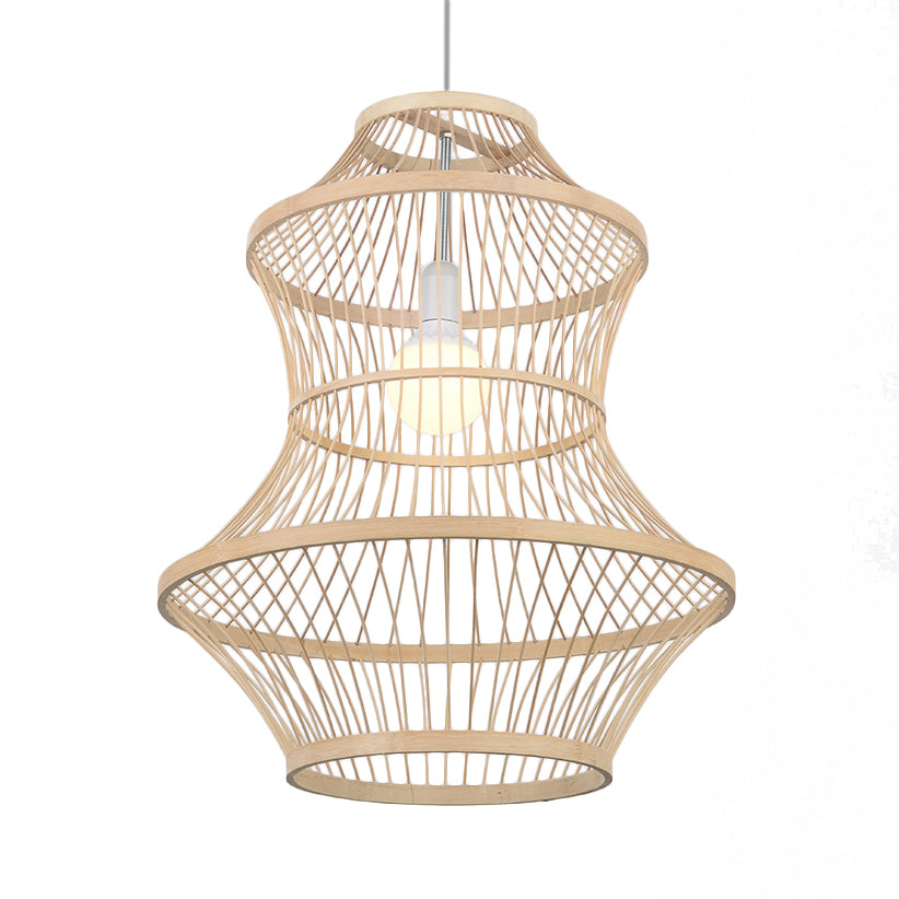 Beige Hand-Woven Hanging Lamp Modernism Style 19.5"/23.5" W 1 Head Bamboo Ceiling Pendant Light for Kitchen Clearhalo 'Ceiling Lights' 'Pendant Lights' 'Pendants' Lighting' 121076