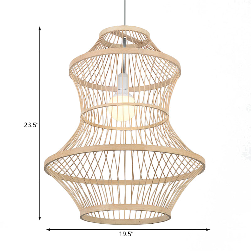 Beige Hand-Woven Hanging Lamp Modernism Style 19.5"/23.5" W 1 Head Bamboo Ceiling Pendant Light for Kitchen Clearhalo 'Ceiling Lights' 'Pendant Lights' 'Pendants' Lighting' 121077