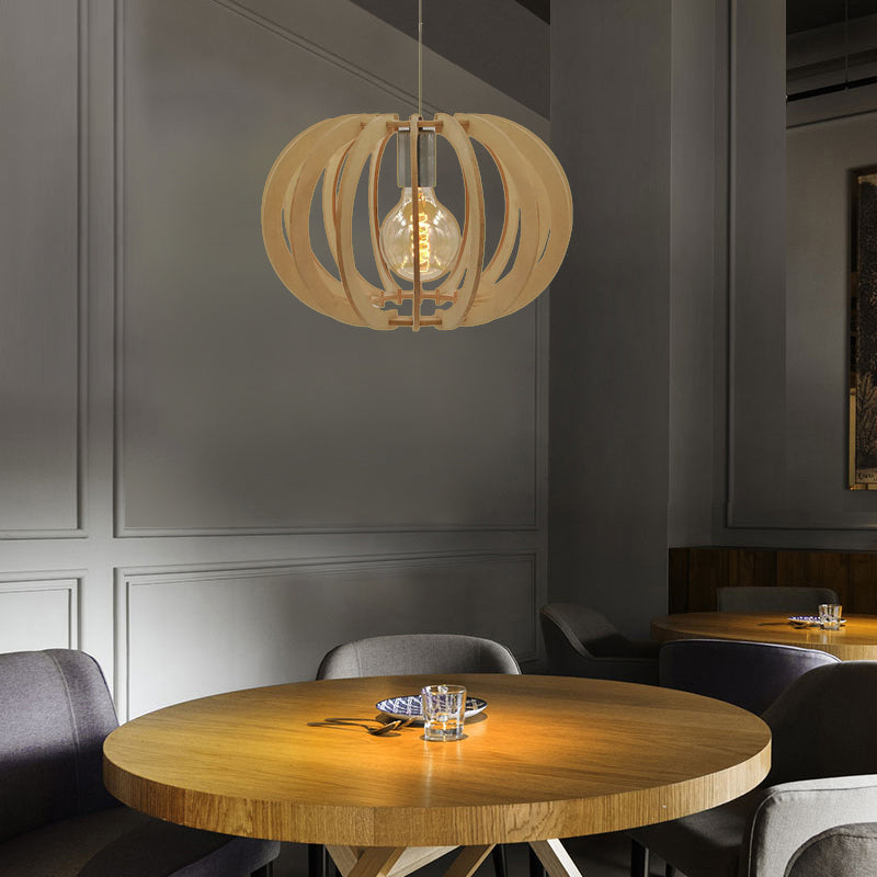 Contemporary Round Drum Pendant Light Wood 1 Light Restaurant Hanging Light Fixture in Beige Clearhalo 'Ceiling Lights' 'Modern Pendants' 'Modern' 'Pendant Lights' 'Pendants' Lighting' 121078