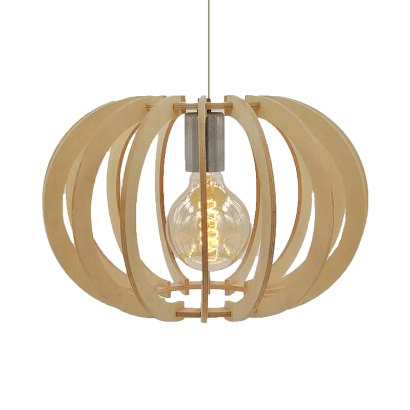 Contemporary Round Drum Pendant Light Wood 1 Light Restaurant Hanging Light Fixture in Beige Clearhalo 'Ceiling Lights' 'Modern Pendants' 'Modern' 'Pendant Lights' 'Pendants' Lighting' 121080